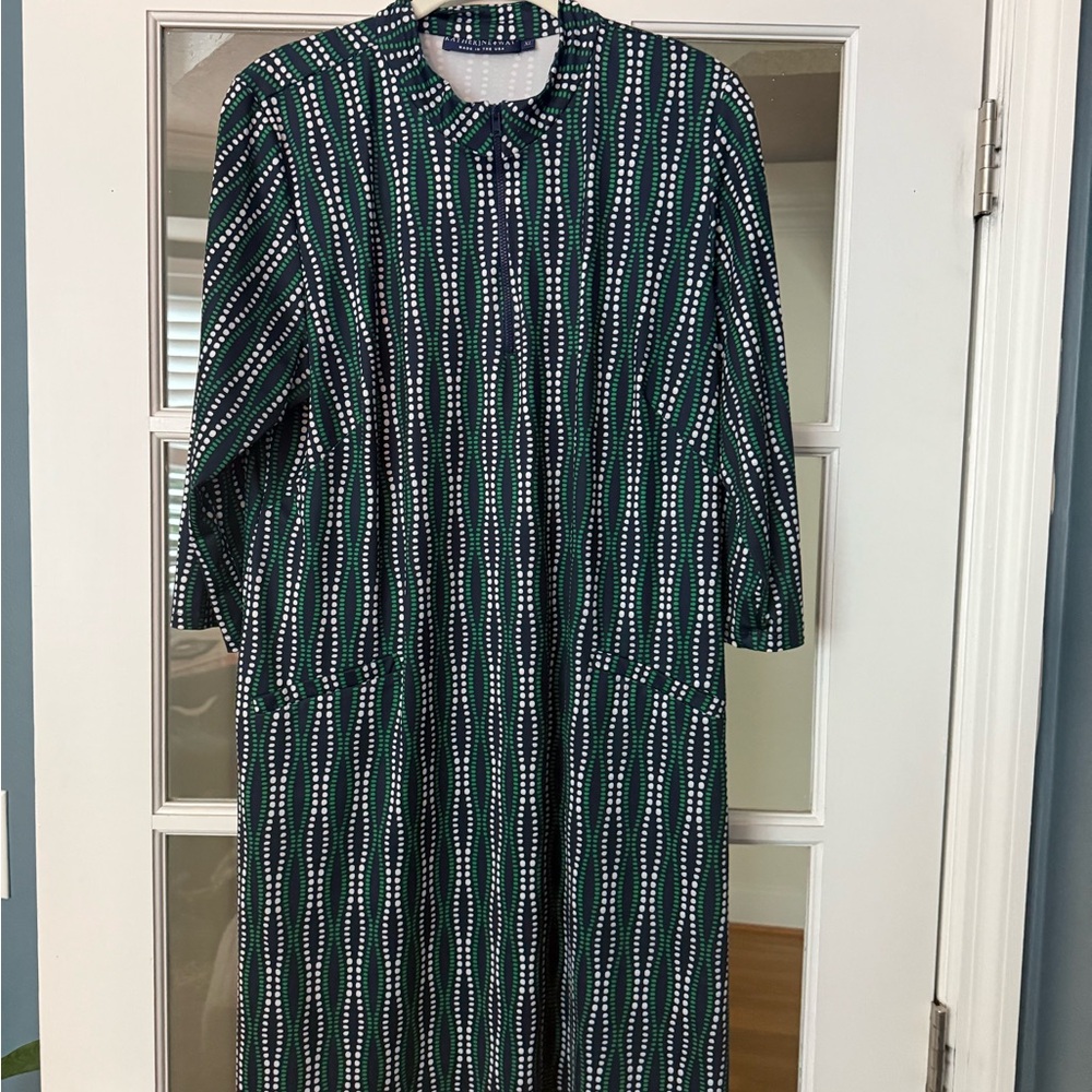 Katherine Way Green, Navy and White Striped Midi Dress